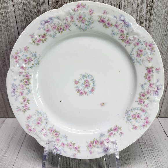 Vintage Bassett Limoges Dinner Plates Pink White Flower Austria 7.5 in Set Of 2 - Picture 3 of 9